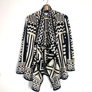 Bar III Womens Black White Aztec Geometric Open Front Cardigan Sweater Size XS